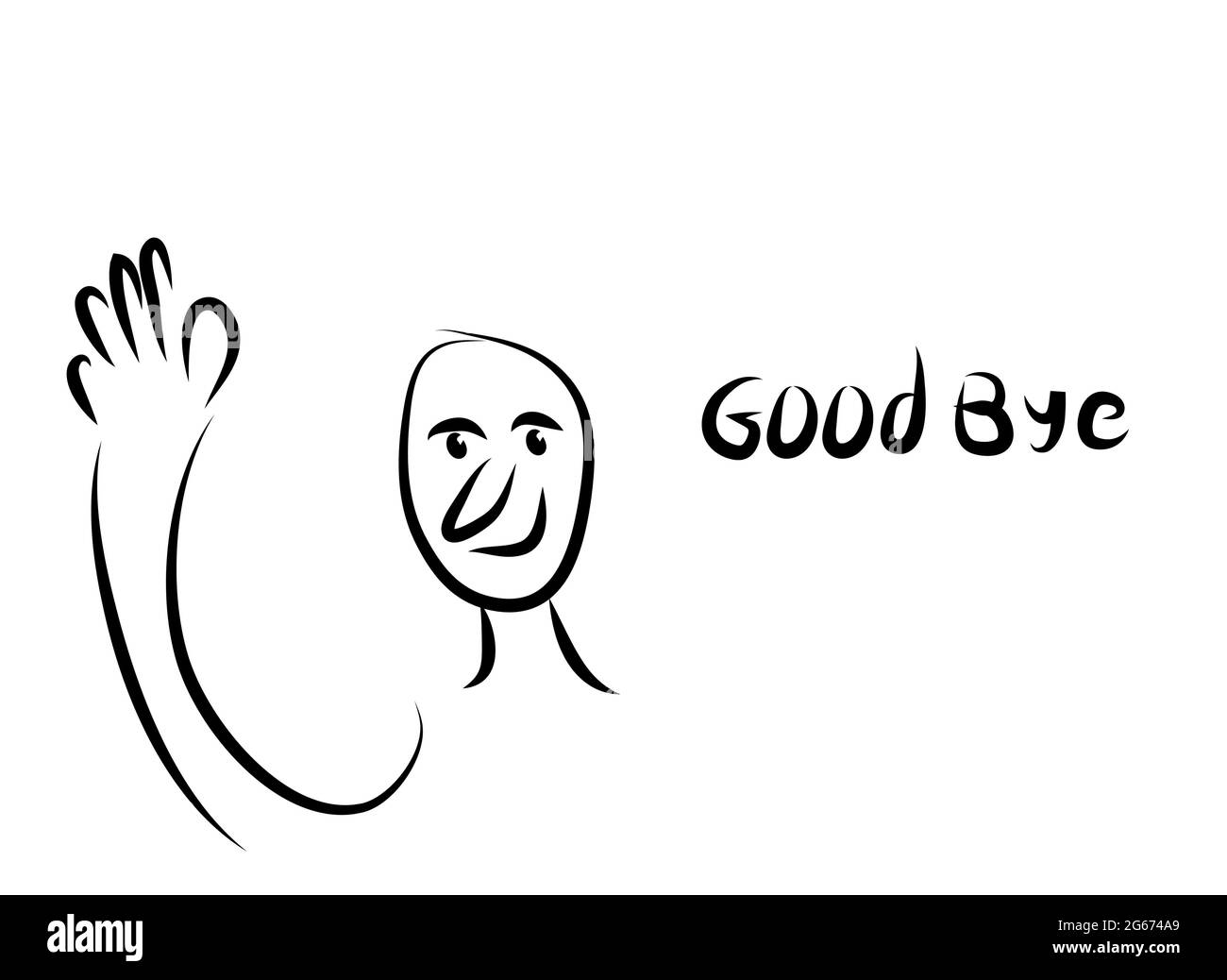 Digitale Schwarz-Weiß-Kunst des lustigen Mannes Gesicht mit der Hand sagen Abschied - Vektor-Illustration Kunst Stock Vektor