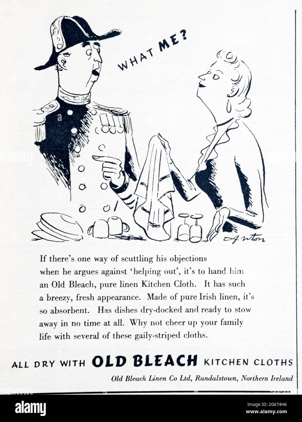 Eine Reklame in den 1950er Jahren für die Küchentücher von Old Bleach. Stockfoto