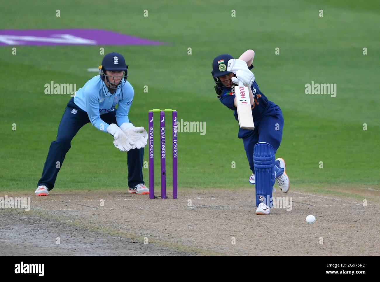 Die indische Jemimah Rodrigues beim One Day International-Spiel in New Road One, Worcester. Bilddatum: Samstag, 3. Juli 2021. Stockfoto