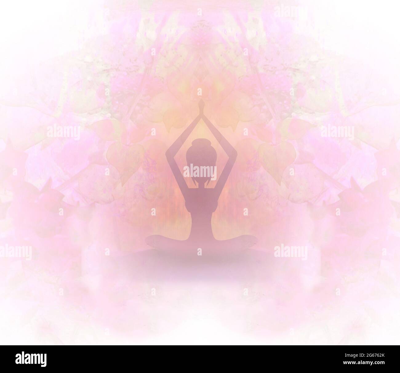 Yoga Girl Meditieren - abstrakte Karte in rosa Farben Stockfoto