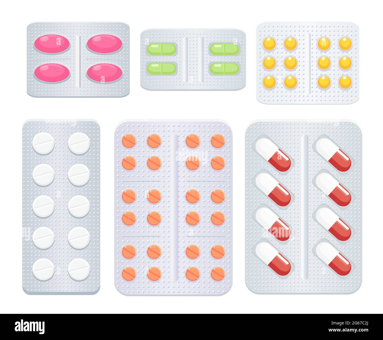 Vektor-Illustration der Medizin Pillen gesetzt. Verschiedene Farbe und Form pharmazeutische Antibiotika Medikamente, Vitamine und Pillen. Gesundheitskonzept. Stock Vektor