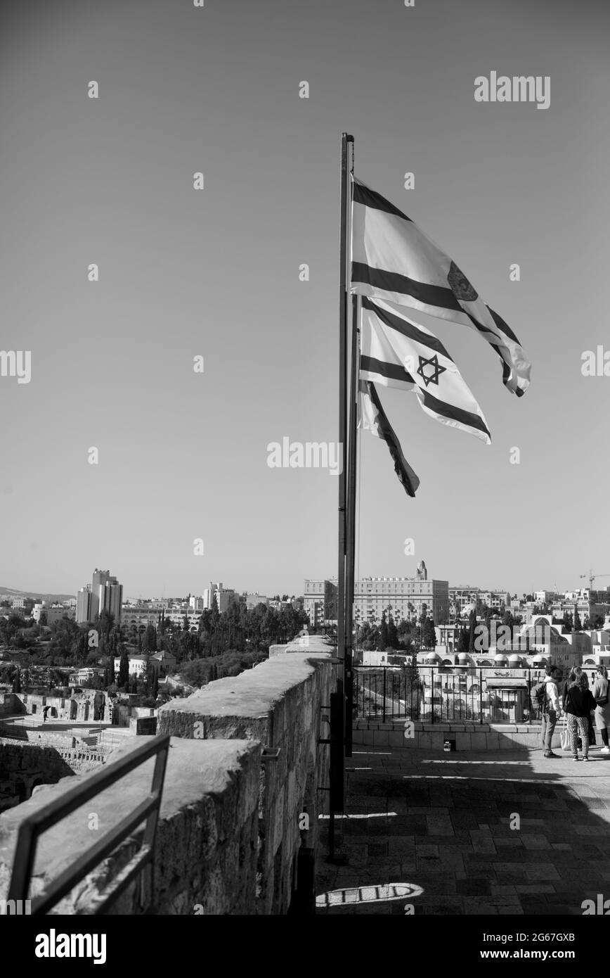 Blick von den Mauern des Turms von David, Jerusalem, Israel Stockfoto