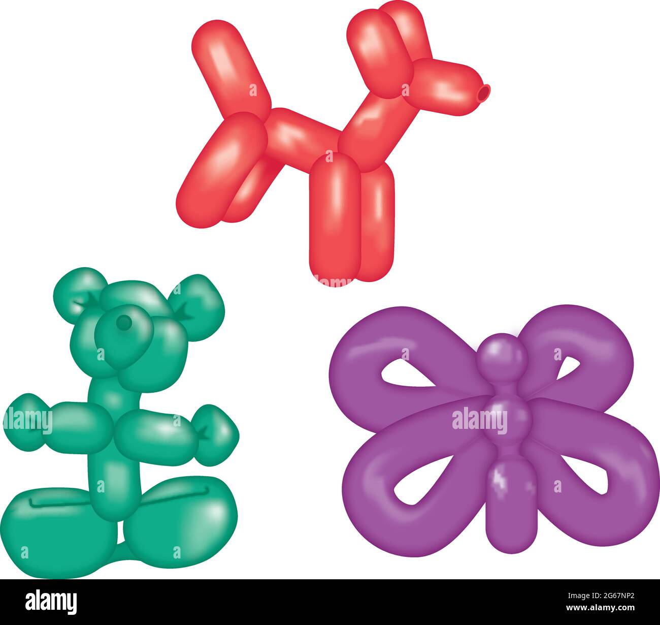 Ballontiere - lila Schmetterling, grüner Teddybär, roter Hund  Stock-Vektorgrafik - Alamy