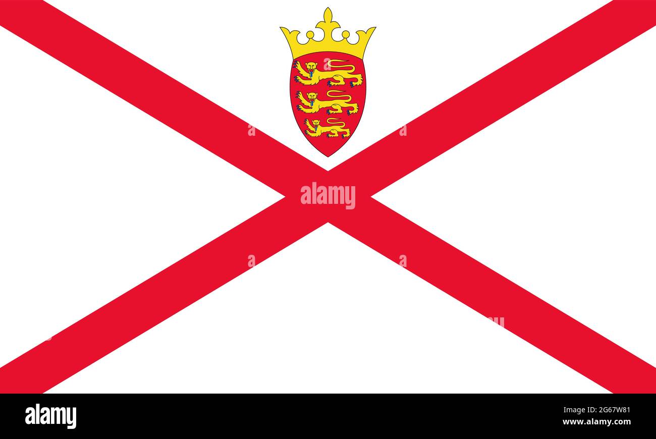 Realistische Vektor Jersey Flagge. Eine Insel im Ärmelkanal, Teil der Kanalinseln. Wird für Reisebüros, Geschichtsbücher und Atlanten verwendet. Eur Stock Vektor