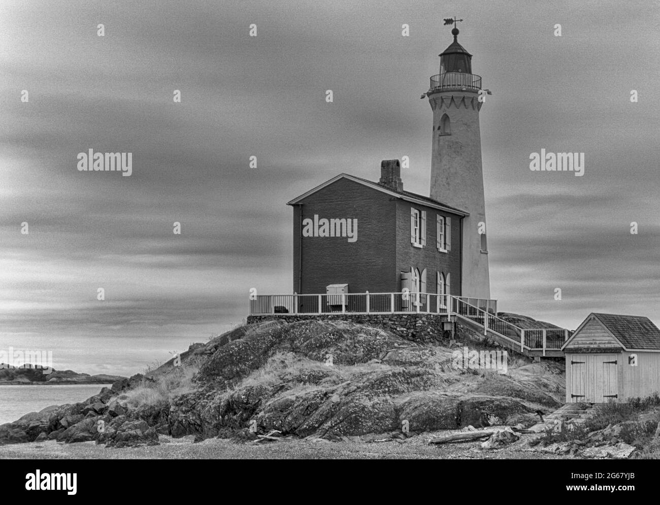 HDR Schwarz-Weiß Fisgard Lighthouse Victoria BC Stockfoto
