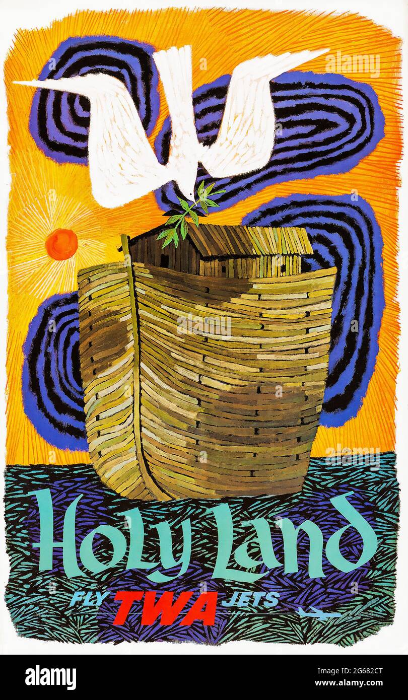 Fly TWA Holy Land, Vintage Travel Poster, TWA – Trans World Airlines operierte von 1930 bis 2001. David Klein Poster 1965. Stockfoto