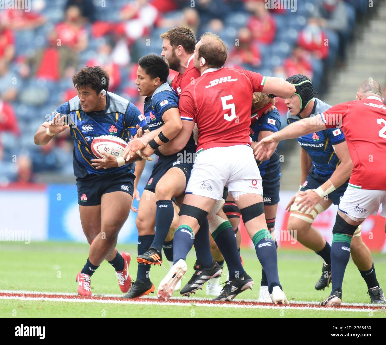 BT Murrayfield .Edinburgh.Schottland Großbritannien. 26. Juni-21 1888 Cup-Spiel zwischen den britischen & irischen Löwen und Japan während des Spiels British & Irish abgebildet Stockfoto