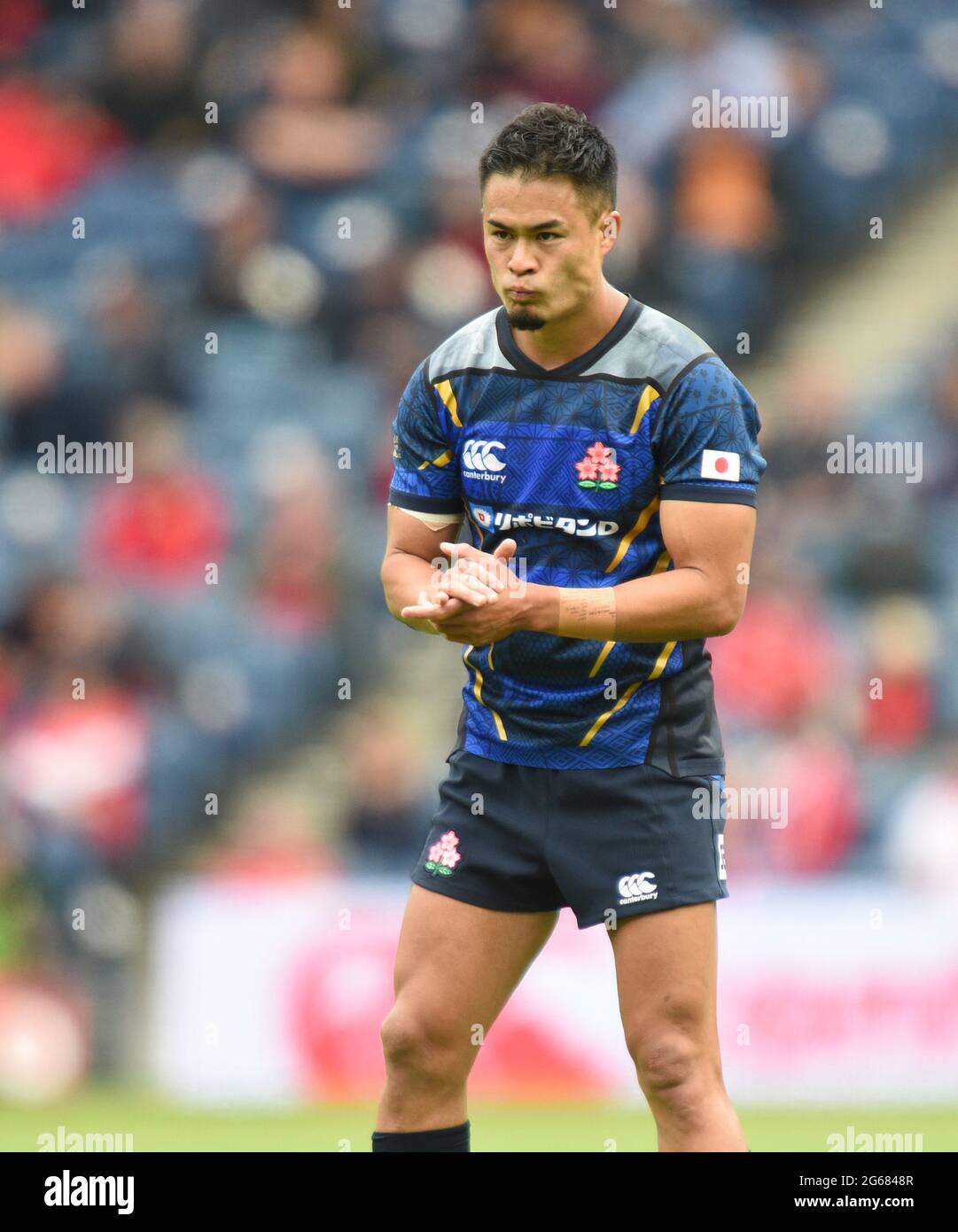 BT Murrayfield .Edinburgh.Schottland Großbritannien. 26. Juni-21 1888 Cup-Spiel zwischen den britischen und irischen Löwen und Japan während des Spiels Yu Tamura Japan abgebildet Stockfoto