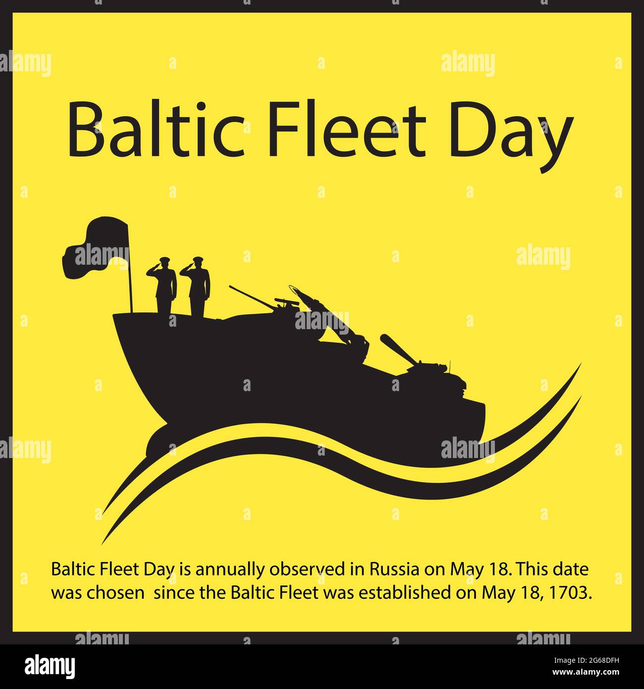 Der Baltische Flottentag wird in Russland jährlich am 18. Mai begangen. Dieses Datum wurde gewählt, seit die baltische Flotte am 18. Mai 1703 gegründet wurde. Stock Vektor