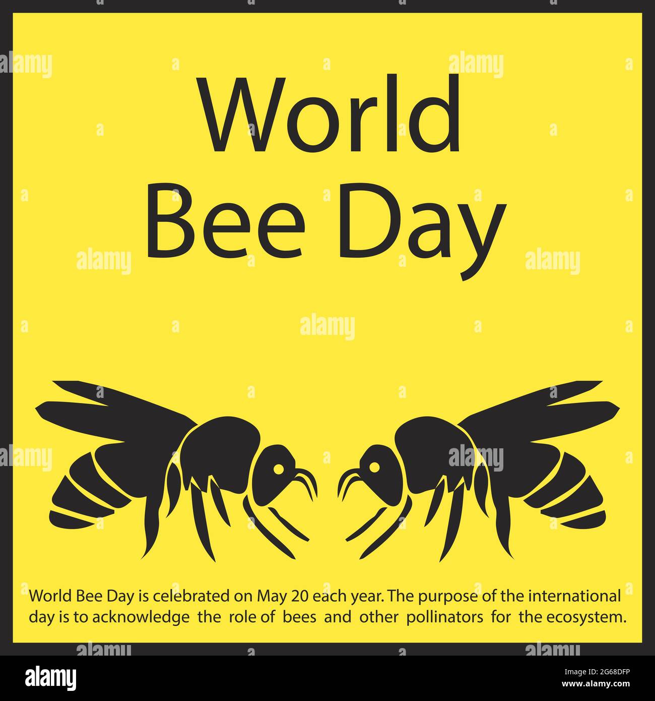 Der Weltbienentag wird jedes Jahr am 20. Mai gefeiert. Ziel des internationalen Tages ist es, die Rolle der Bienen und anderer Bestäuber für die anzuerkennen Stock Vektor
