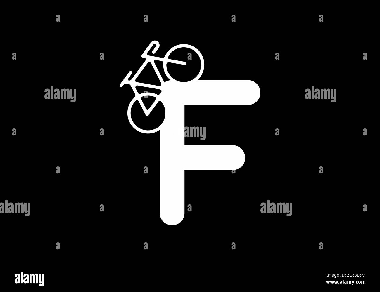 Weiße schwarze Farbe des Anfangsbuchstabens F mit Fahrrad Stock Vektor