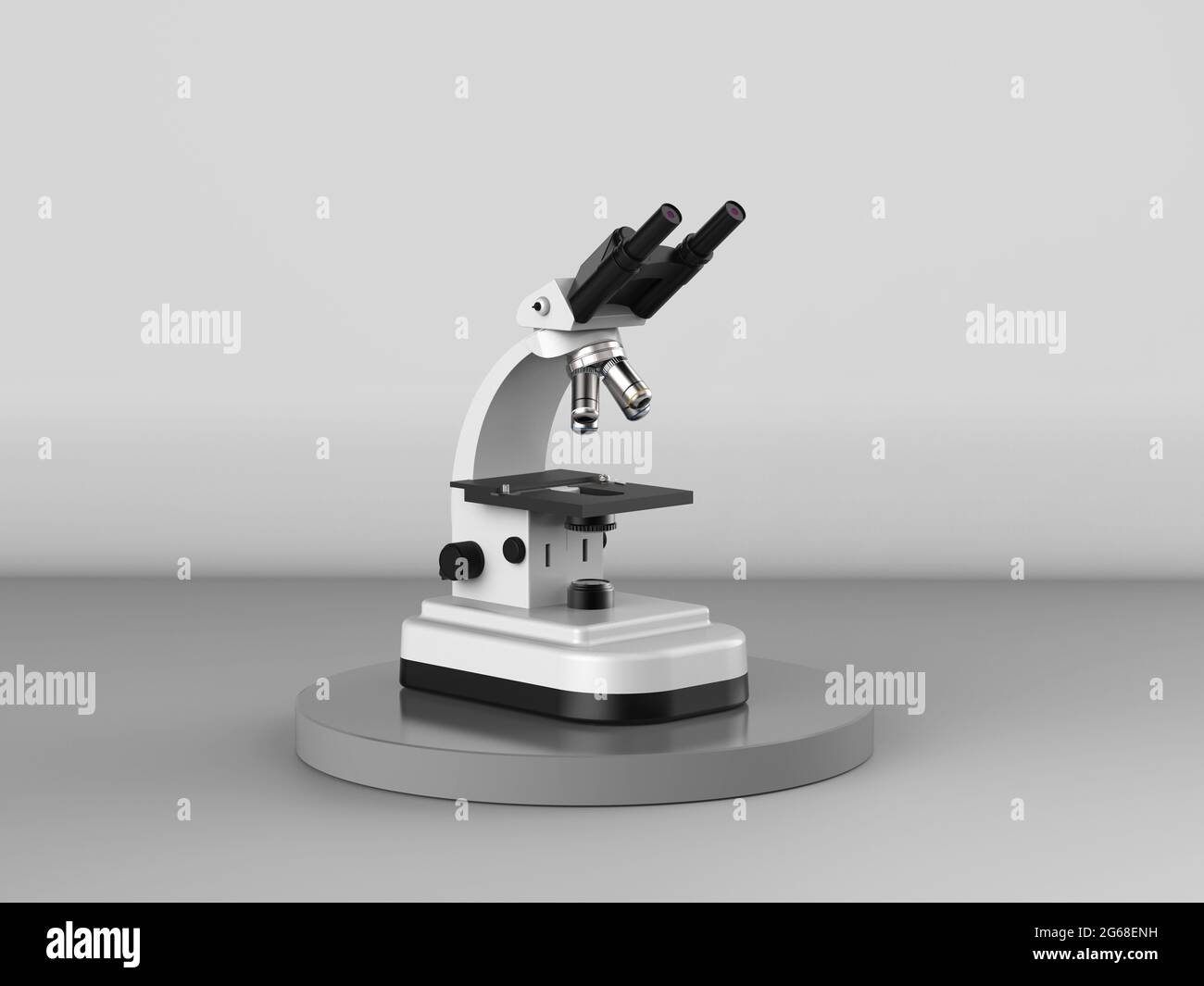 3d-Rendering-Mikroskop oder optisches Instrument auf grauem Hintergrund Stockfoto
