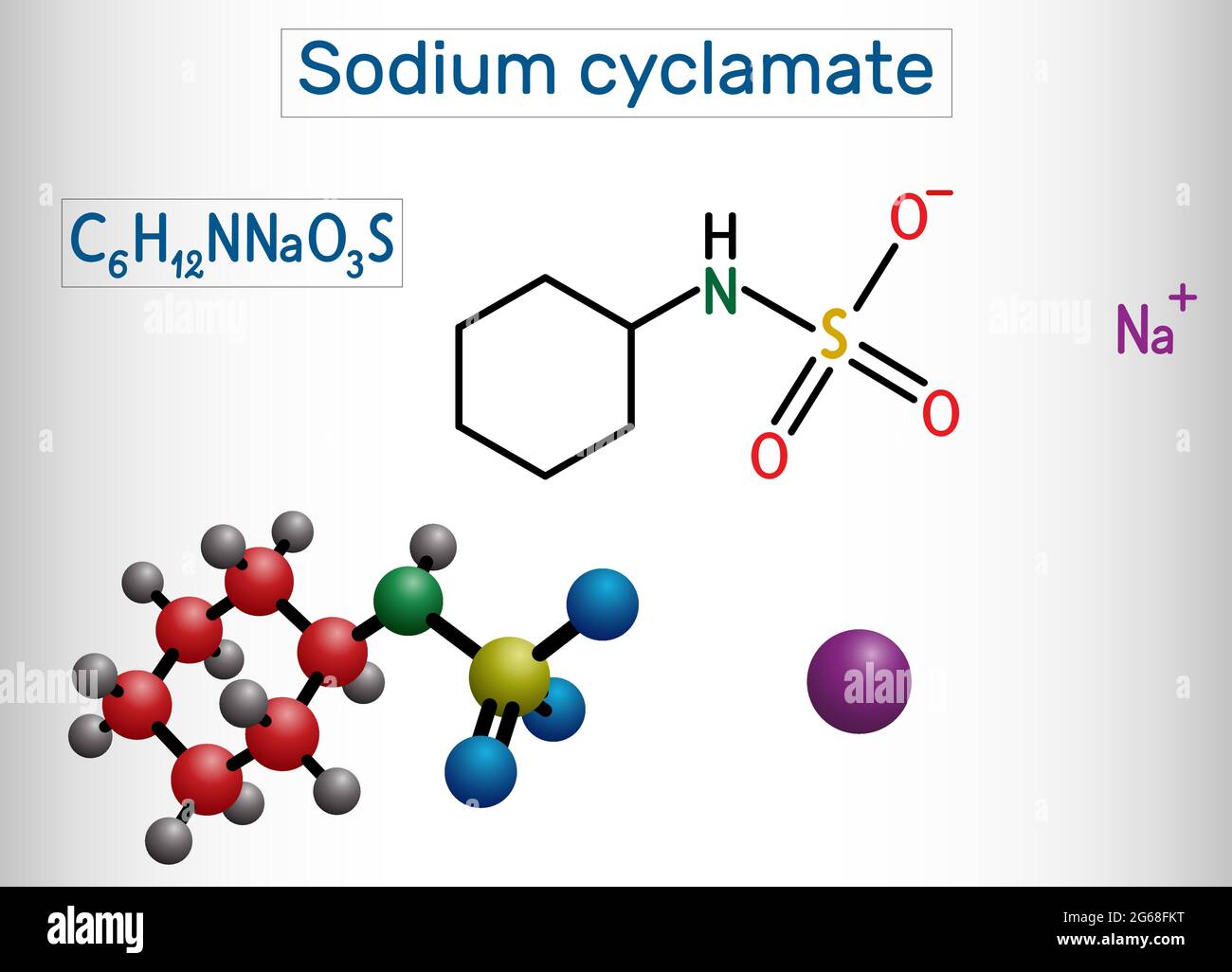Natriumcyclamat-Molekül. Cyclamat ist ein künstlicher Süßstoff,  Lebensmittelzusatzstoff E952 . Strukturelle chemische Formel und  Molekülmodell Stock-Vektorgrafik - Alamy