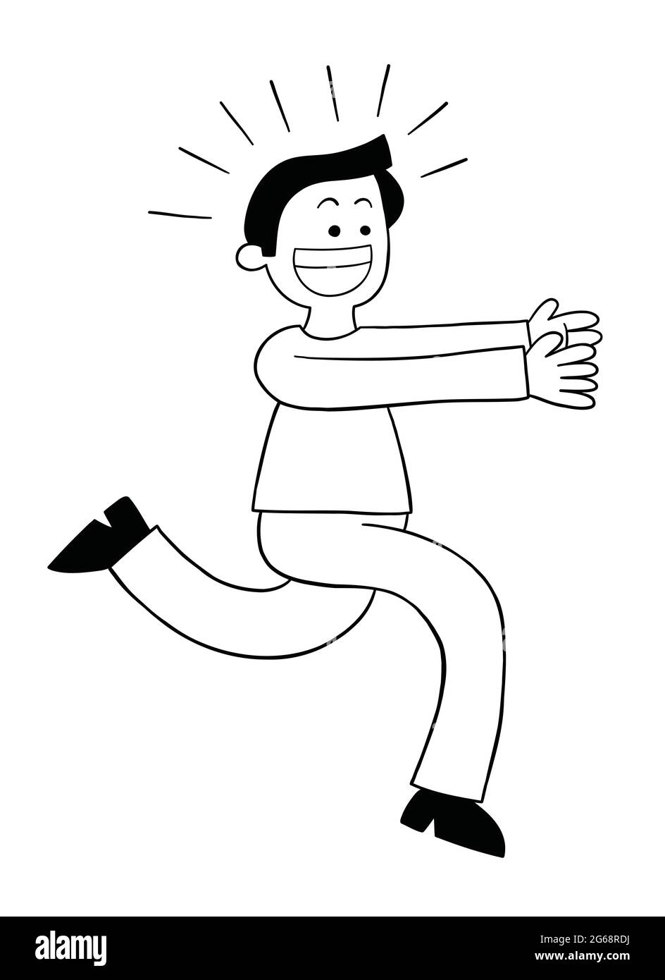 Cartoon Mann Ist Aufgeregt Und Lauft Um Etwas Zu Fangen Vektor Illustration Schwarz Umrandet Und Weiss Gefarbt Stock Vektorgrafik Alamy