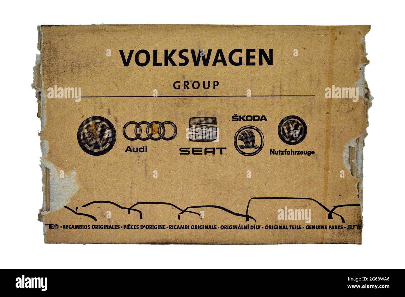 Braun und beige farbige Wellpappe Detail, volkswagen Group product Paket, Istanbul Turkey Februar 03 2019 Stockfoto