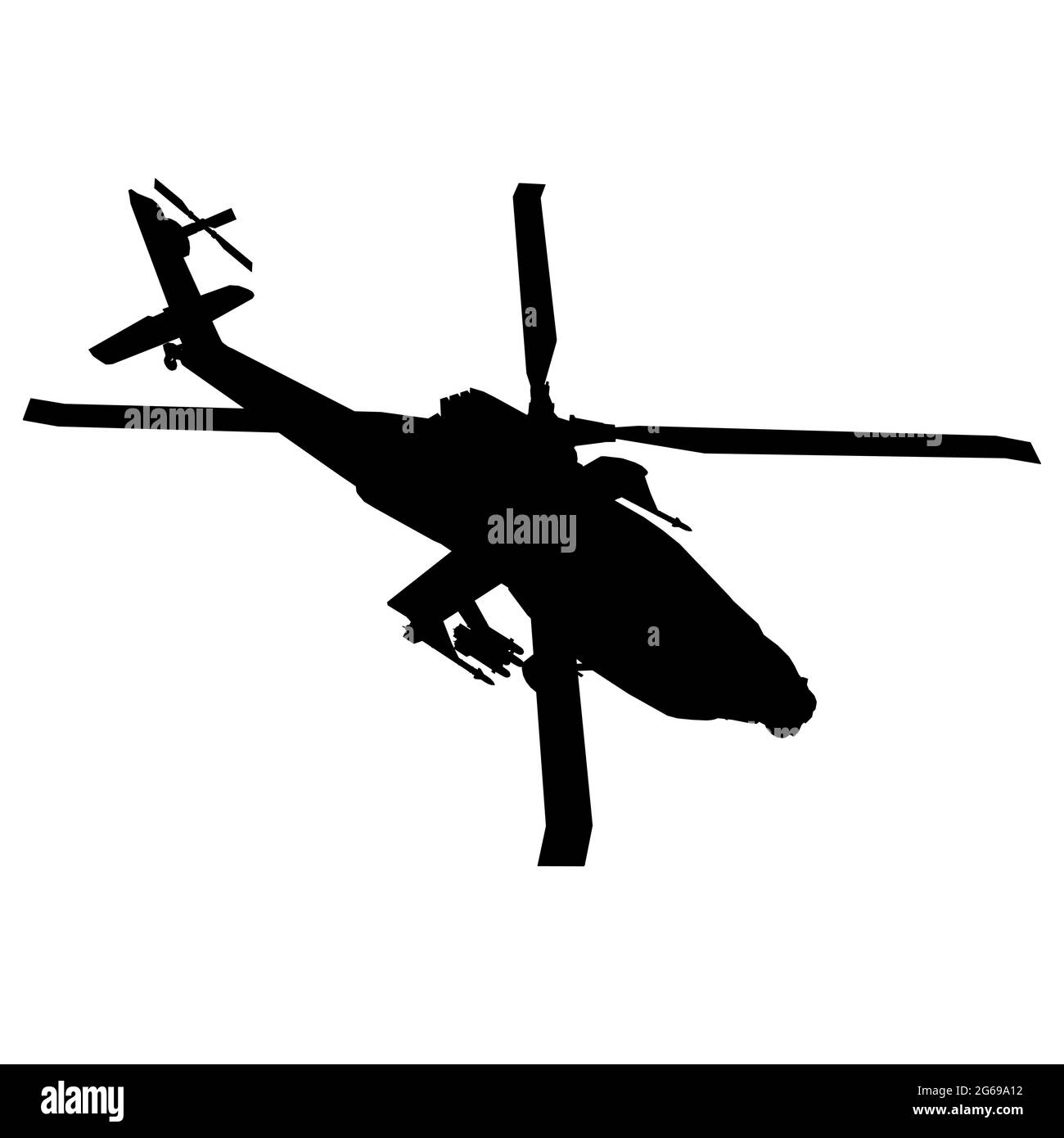 Kampfhubschrauber Silhouette auf weißem Hintergrund isoliert. Isometrische Ansicht. Vektorgrafik. Stock Vektor