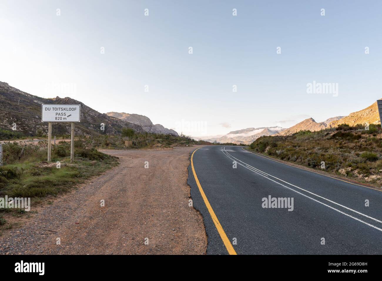 Informationstafel auf dem Gipfel des Du Toitskloof bei Paarl in der Provinz Westkap. Stockfoto