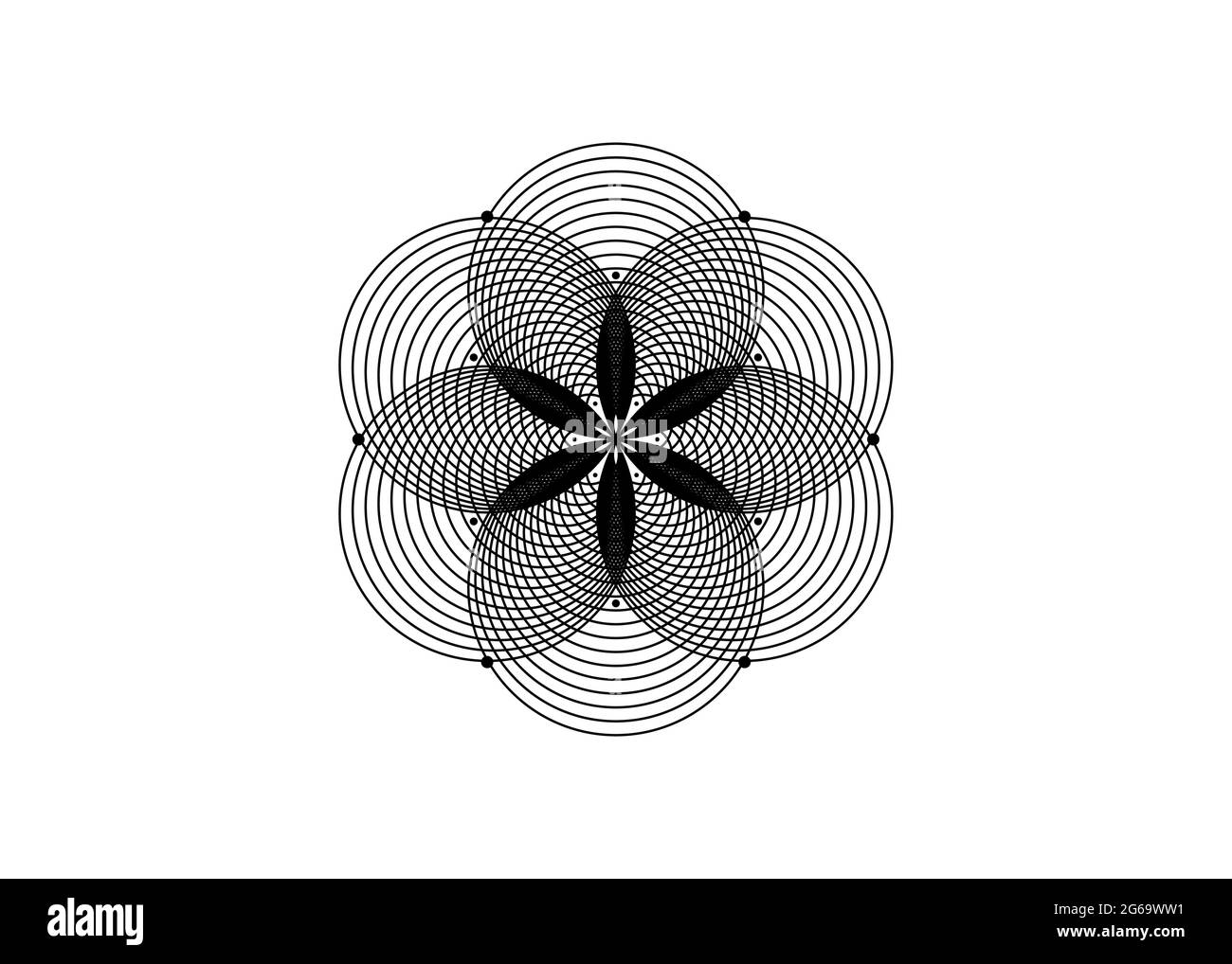 Samen des Lebens Symbol Heilige Geometrie. Round Logo Icon Geometrisches mystisches Mandala der Alchemie esoterische Blume des Lebens. Vektor mit verschachtelten schwarzen Kreisen Stock Vektor