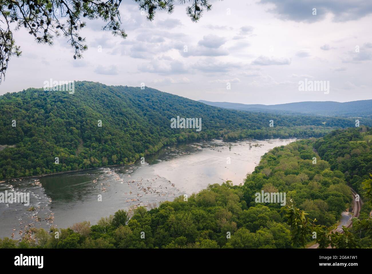 Der Blick von den Weverton Cliffs, Teil des Appalachian Trail, Maryland. Stockfoto