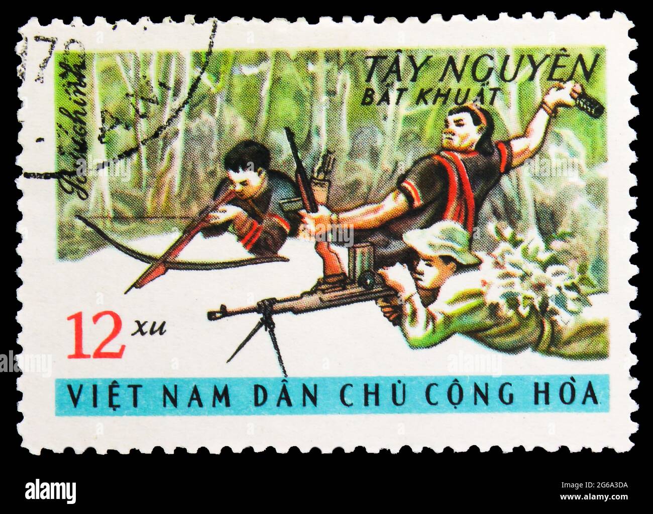MOSKAU, RUSSLAND - 18. APRIL 2020: Die in Vietnam gedruckte Briefmarke zeigt das unbezähmbare westliche Hochland, Siege in der südvietnamesischen Serie, um 1969 Stockfoto