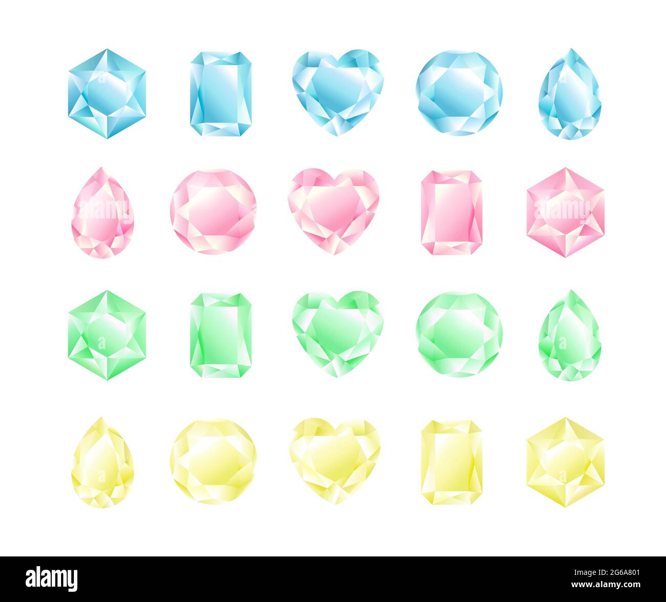 Vektor-Illustration Satz von Kristallen verschiedenen Formen und Farben, Diamanten-Sammlung, Pastellfarben. Stock Vektor