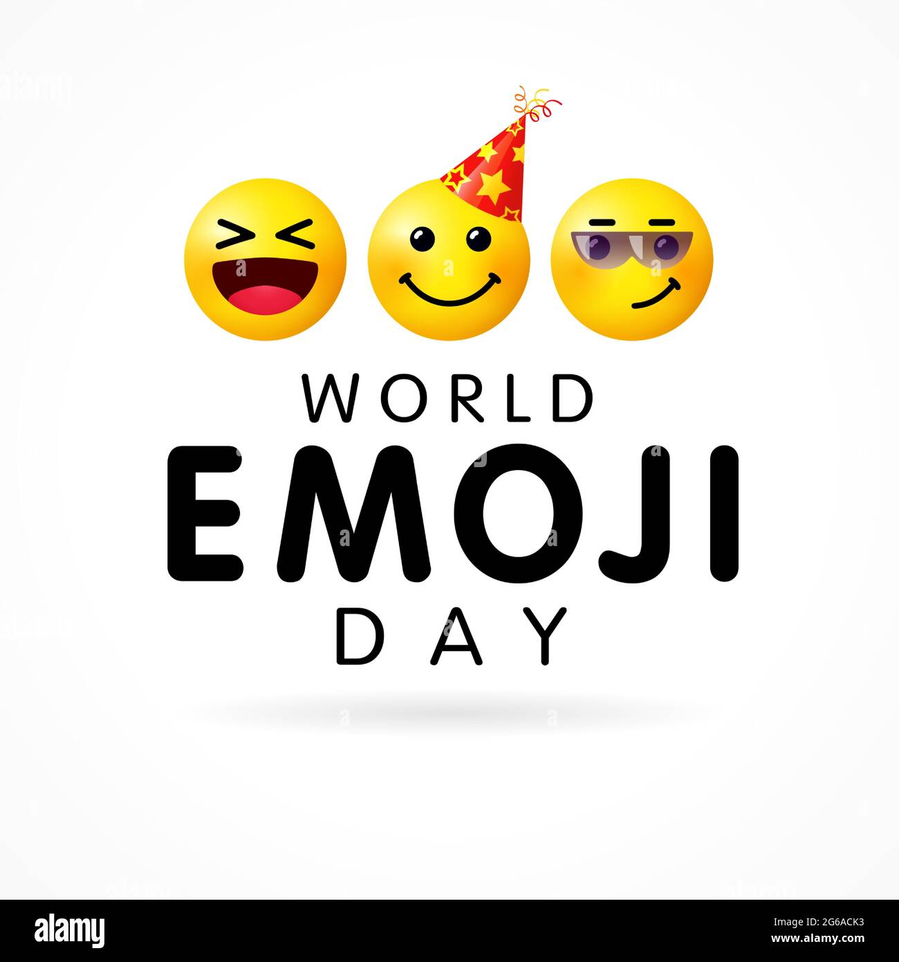 Happy World Emoji Tag kreativen Platz Gratzen. Isolierte abstrakte Grafik-Design-Vorlage. Lächeln-Symbole und heller Text. Vektorzeichen. Niedliche lustige Farbe Stock Vektor