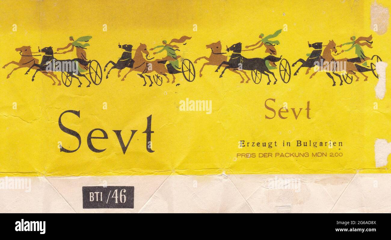 Sevt - erzeugt in Bulgarien - Preis der Packung Mon 200. Stockfoto