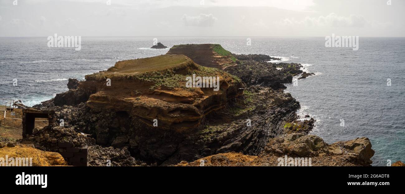 Mina-Inseln über dem Silbermeer, Terceira-Insel, Azoren Stockfoto