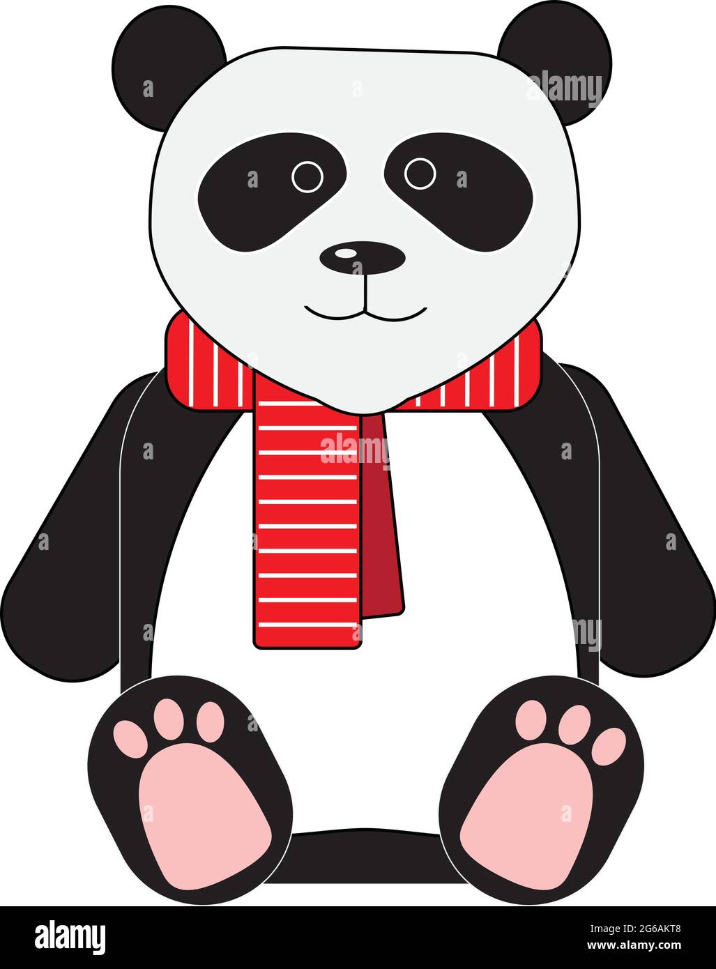 Panda in rot gestreiftem Schal isoliert auf weißem Hintergrund Stock Vektor