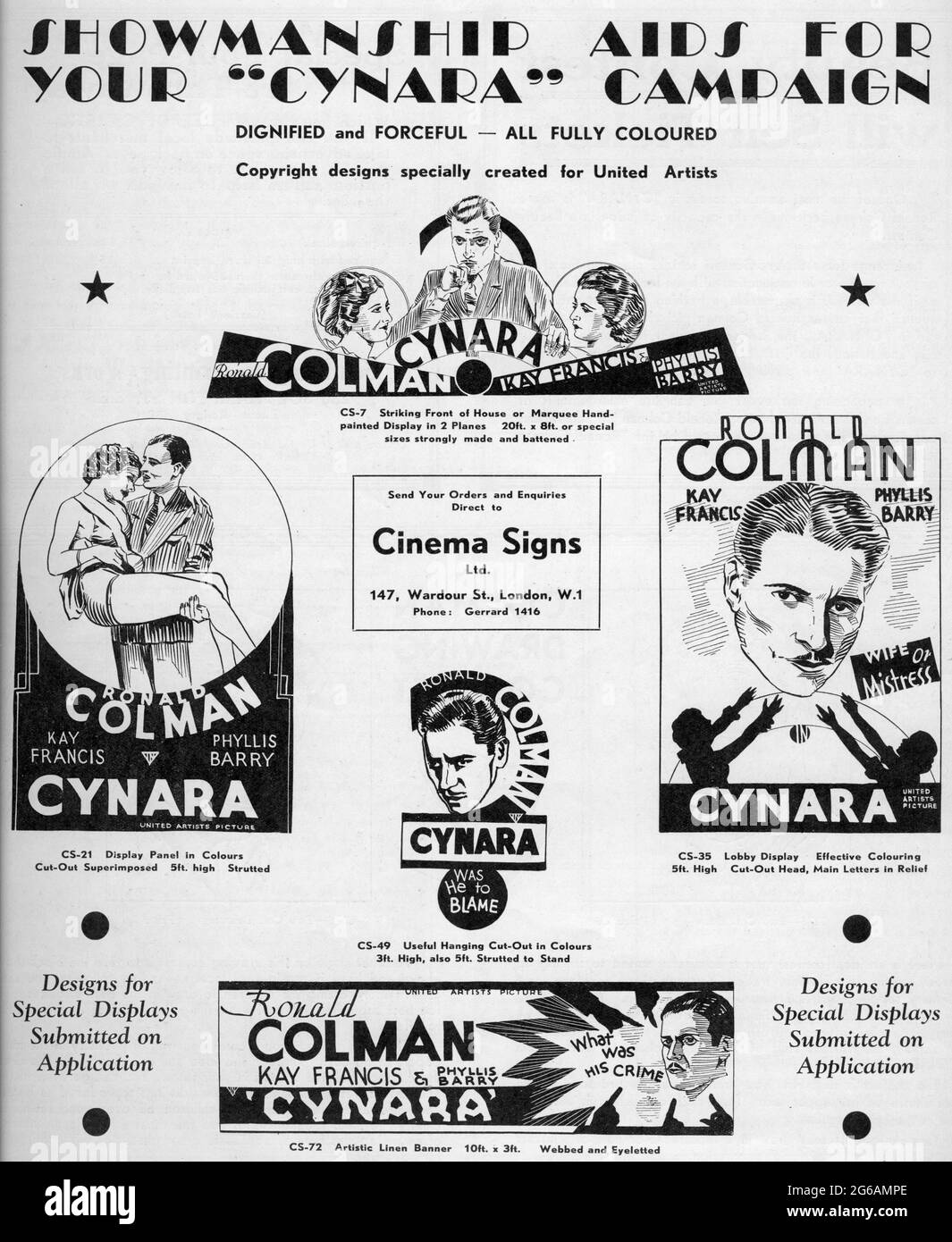 RONALD COLMAN KAY FRANCIS und PHYLLIS BARRY in CYNARA 1932 Regisseur KING VIDOR Roman R. Gore Brown Musik Alfred Newman The Samuel Goldwyn Company / United Artists Stockfoto