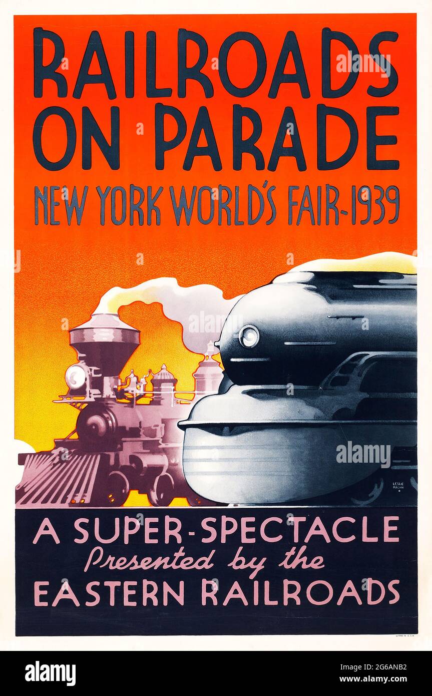 New York World's Fair (Eastern Railroads, 1939) Railroads on Parade, Ausstellungsplakat. Züge/Lokomotiven. Stockfoto