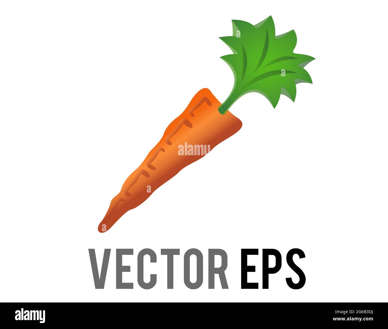 Das isolierte Vektor ganze leuchtend orange Karotten-Symbol, gekrönt mit langen grünen Blättern, als ob frisch aus dem Garten gezupft Stock Vektor
