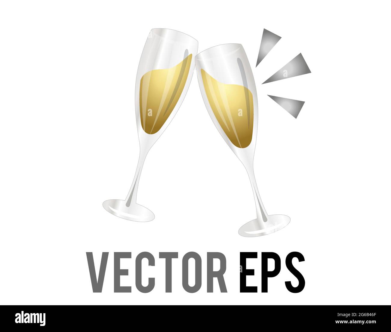 Der isolierte Vektor zwei Flöten von Alkohol trinken Gold Champagner Sekt Ikone zusammen gerissen Stock Vektor
