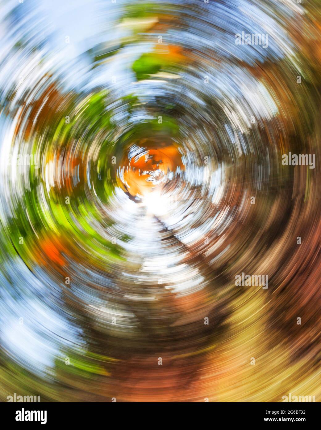 Der Herbst hinterlässt in radialer Bewegung Stockfoto