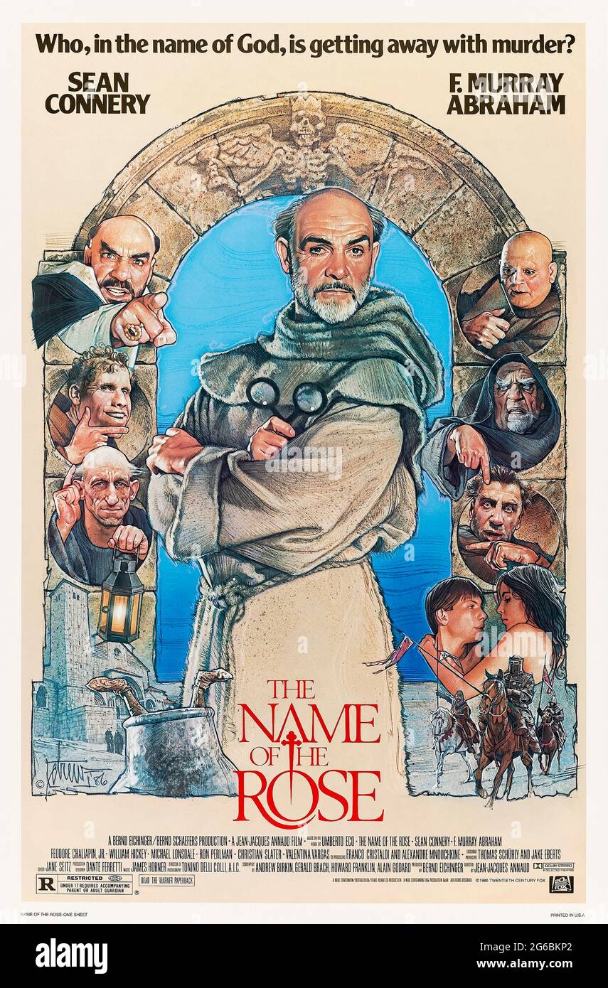 The Name of the Rose (1986) unter der Regie von Jean-Jacques Annaud mit Sean Connery, Christian Slater, F. Murray Abraham und Valentina Vargas. Großleinwand-Adaption des Romans von Umberto Eco über einen Mord in einer Benediktinerabtei aus dem 14. Jahrhundert. Stockfoto