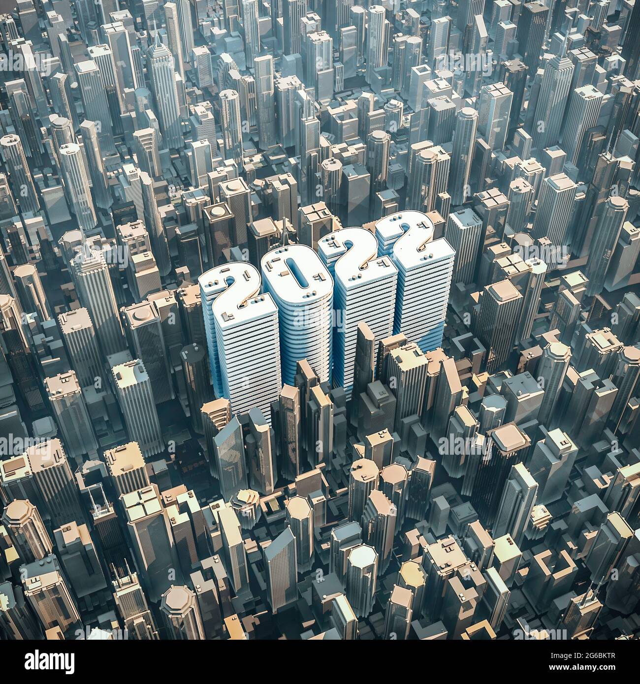 2022 Büroturmkonzept / 3D-Darstellung des 2022-jährigen Gebäudes in der Innenstadt moderner Stadt Stockfoto