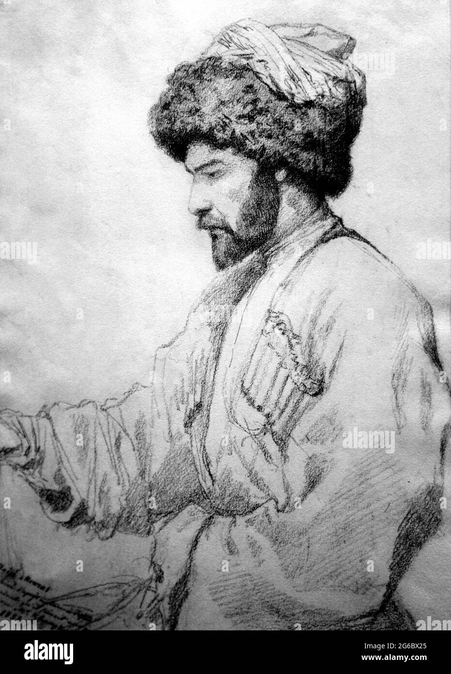 Hadji Murad 1852, eine Illustration zu Leo Tolstois Geschichte 'Hadji Murad; von Grigory Gagarin (russisch: Григорий Григорьевич Гагарин1810 -1893) Russischer Maler, Generalmajor. Stockfoto