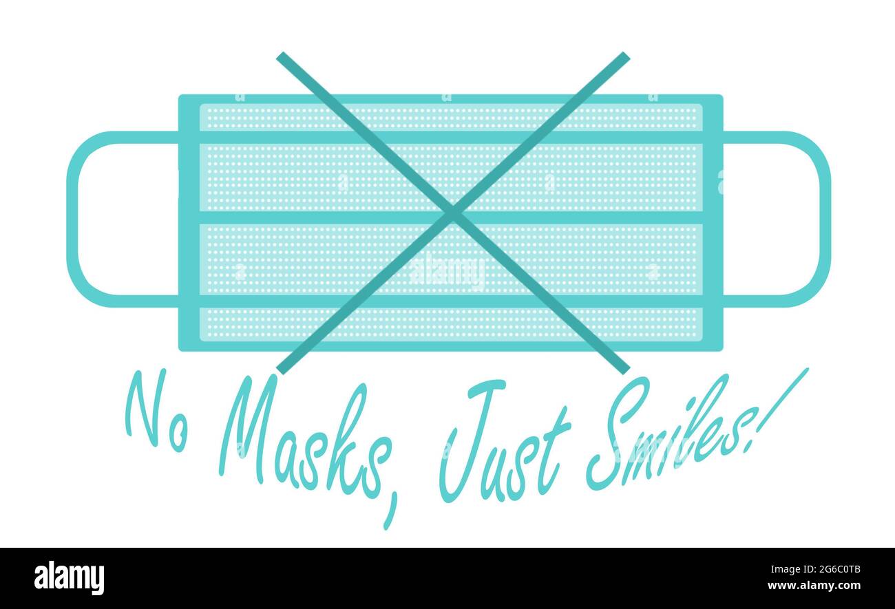 Keine Masken, nur lächelt, Ende der covid Coronavirus Pandemiebeschränkungen, Gesichtsmasken usw. uk. 2021. Juli aka Freedom Day. Stockfoto