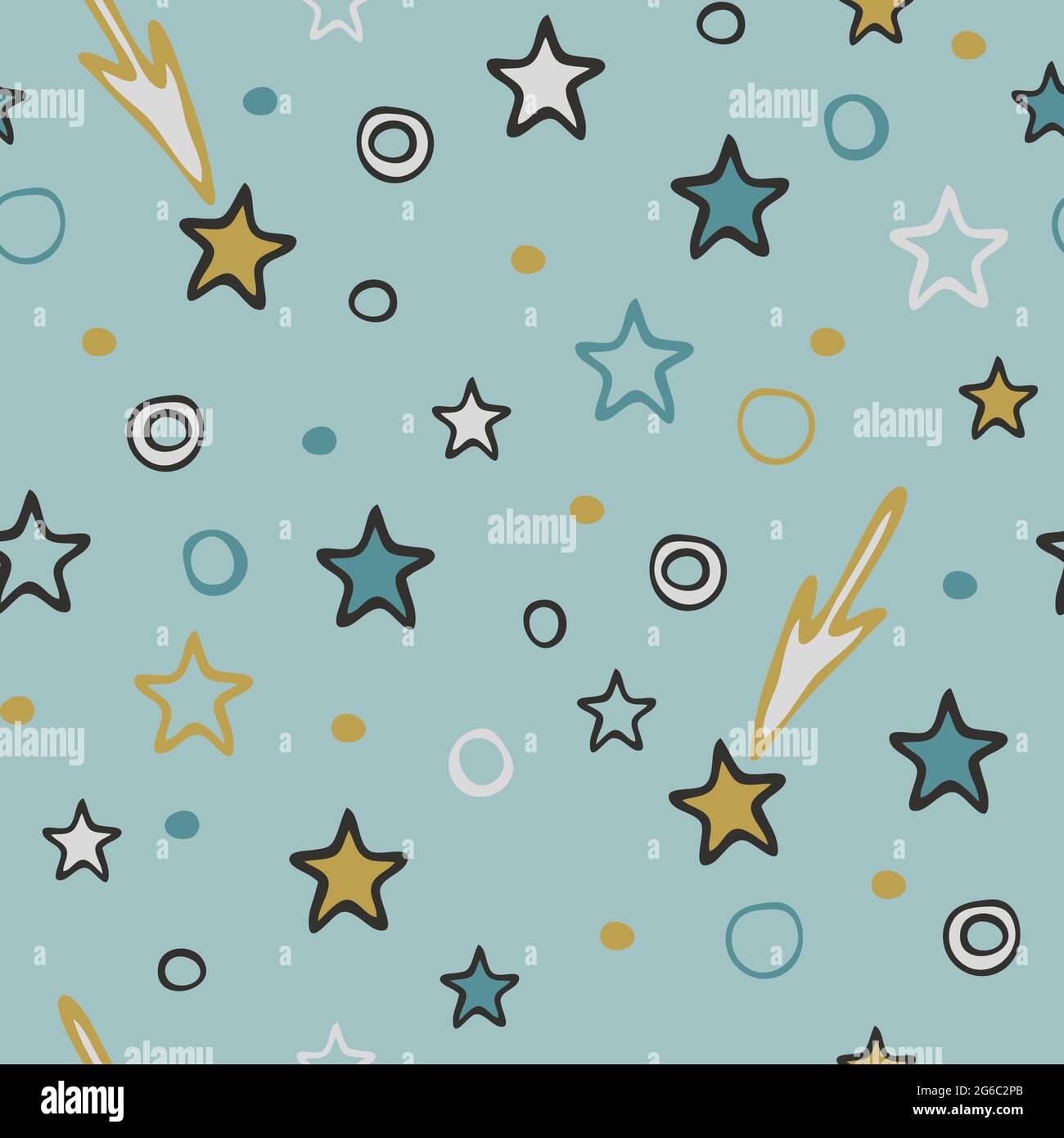 Nahtloses Vektormuster mit Sternen auf hellblauem Hintergrund. Einfaches Schlafzimmer Tapetendesign für Kinder. Dekorative Babydusche Mode Textil. Stock Vektor