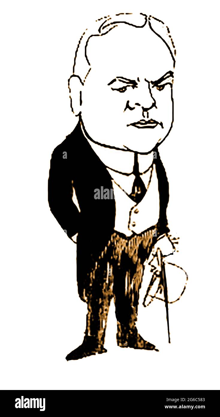 Herbert Hoover, aus einem Buch mit Karikaturen berühmter Persönlichkeiten der damaligen Zeit des Künstlers Giovanni Viafora (USA) - Herbert Clark Hoover (1874 – 1964) war ein amerikanischer Politiker, Geschäftsmann und Ingenieur, der zum 31. Präsidenten der Vereinigten Staaten ernannt wurde (1929 bis 1933). Er wurde Präsident im Jahr, in dem die US-Wirtschaft in die große Depression stürzte Stockfoto