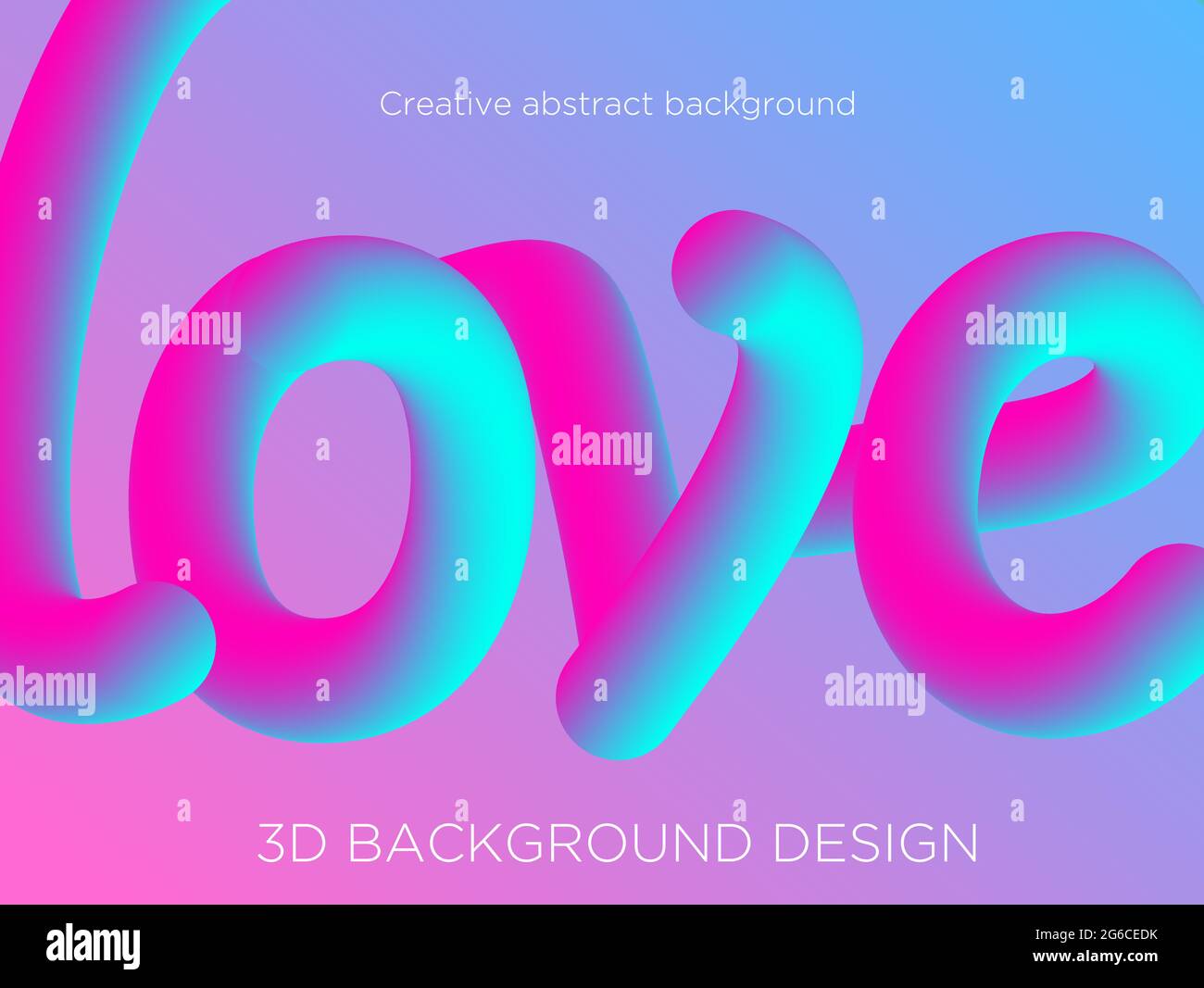 Vektor-Illustration von abstraktem Hintergrund mit 3d-Wort Liebe, Fluid-Effekt, flüssige Form in blauen und rosa Farben. Element für den Valentinstag. Stock Vektor