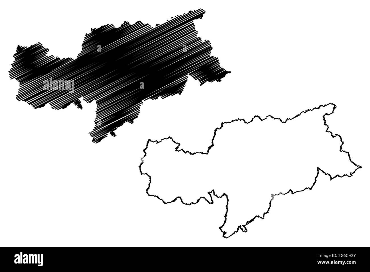 Südtirol (Italien, Italienische Republik, Trentino-Südtirol oder Trentino-Südtirol, Autonome Region Sudtirol) Kartenvektordarstellung, Scribble Sketc Stock Vektor