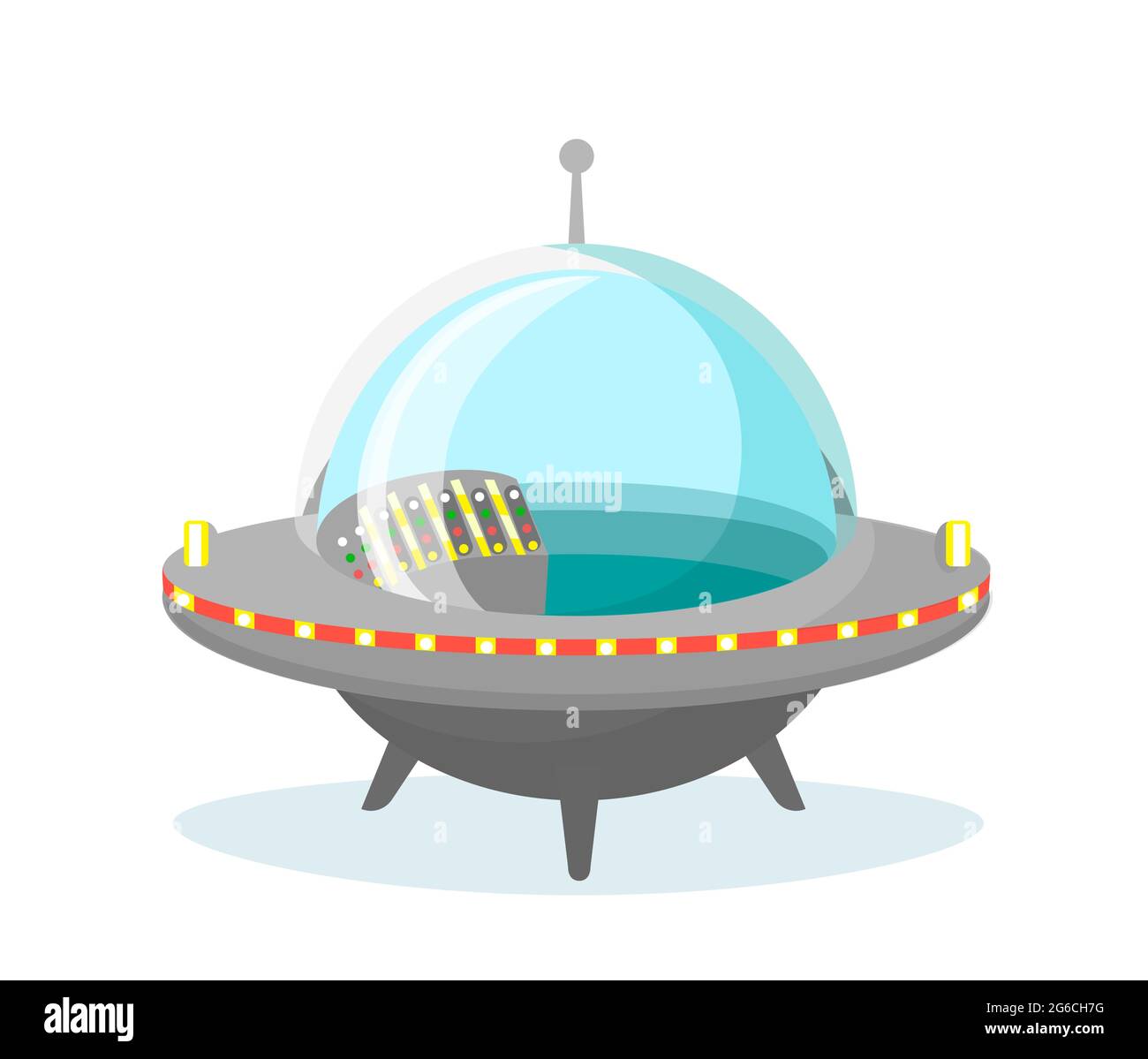 Vektor-Illustration von UFO-Raumschiff-Symbol auf weißem Hintergrund in flachem Design. Stock Vektor