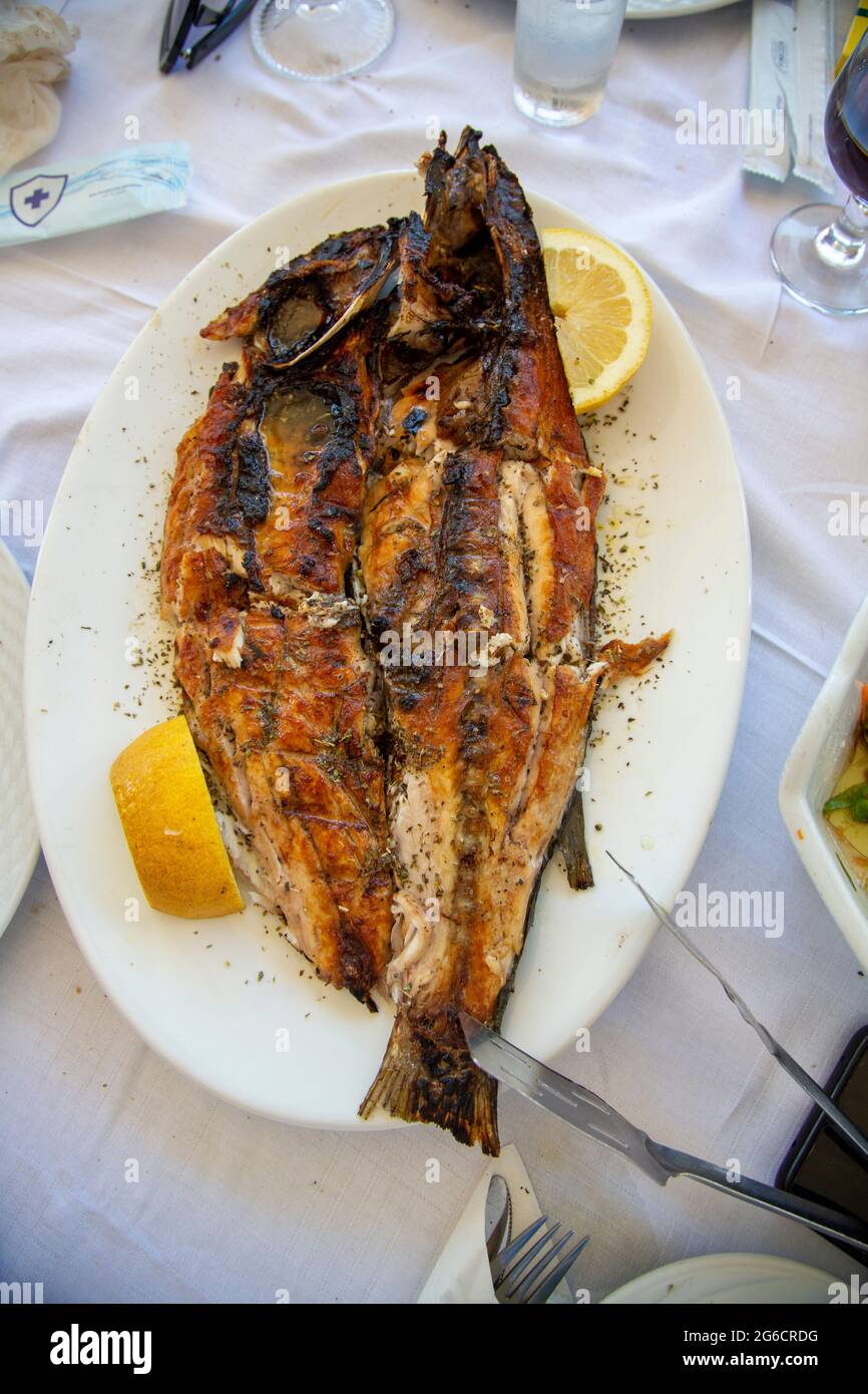 Traditioneller Fisch Petali, Preveza Griechenland Stockfoto