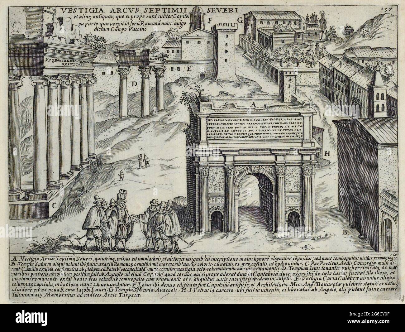Überreste des Bogens von Septimius Severus im 17. Jahrhundert / Überreste des Bogens des Septimius Severus im 17. Jahrhundert, historisch, historisch, digital verbesserte Reproduktion eines Originals aus dem 17. Jahrhundert / digitale Produktion einer Originalvorlage aus dem 17. Jahrhundert, Originaldatum nicht bekannt, Stockfoto