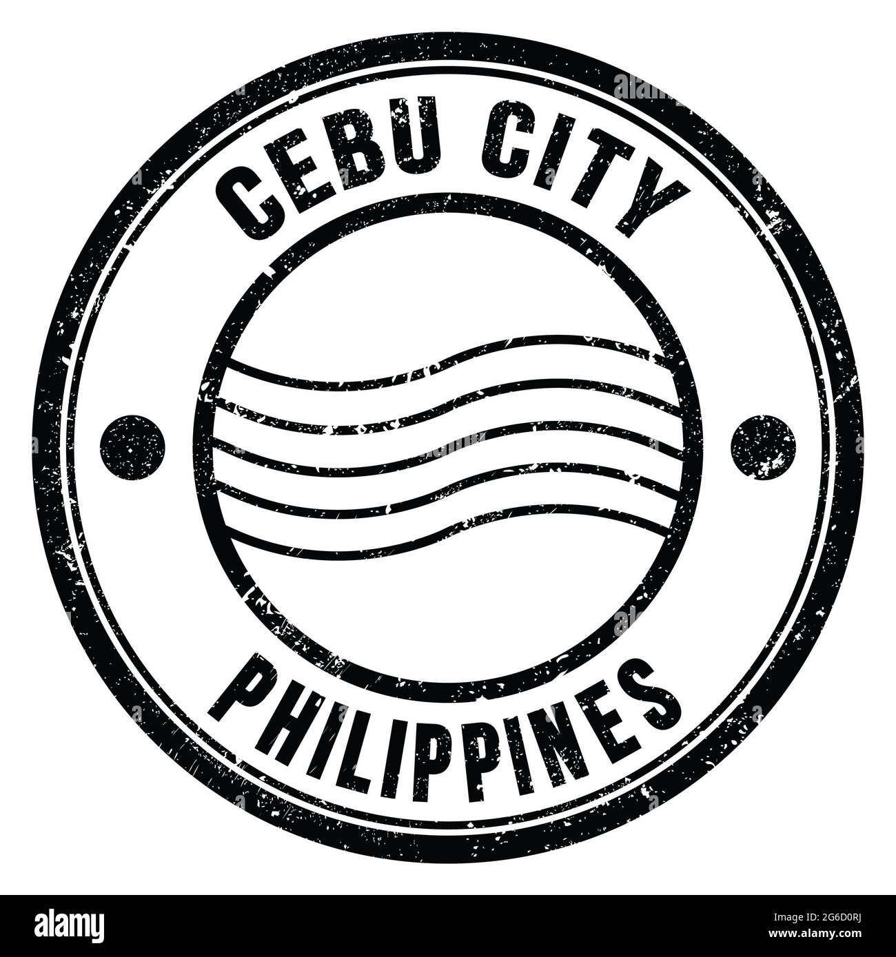 CEBU CITY - PHILIPPINEN, Worte auf schwarzem runden Briefmarke geschrieben Stockfoto