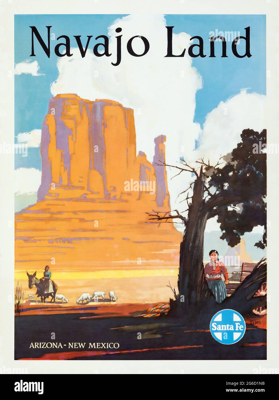 REISEPOSTER ARIZONA: Navajo landet in Arizona. Santa Fe. Frauen mit Esel. 1940er Jahre Stockfoto