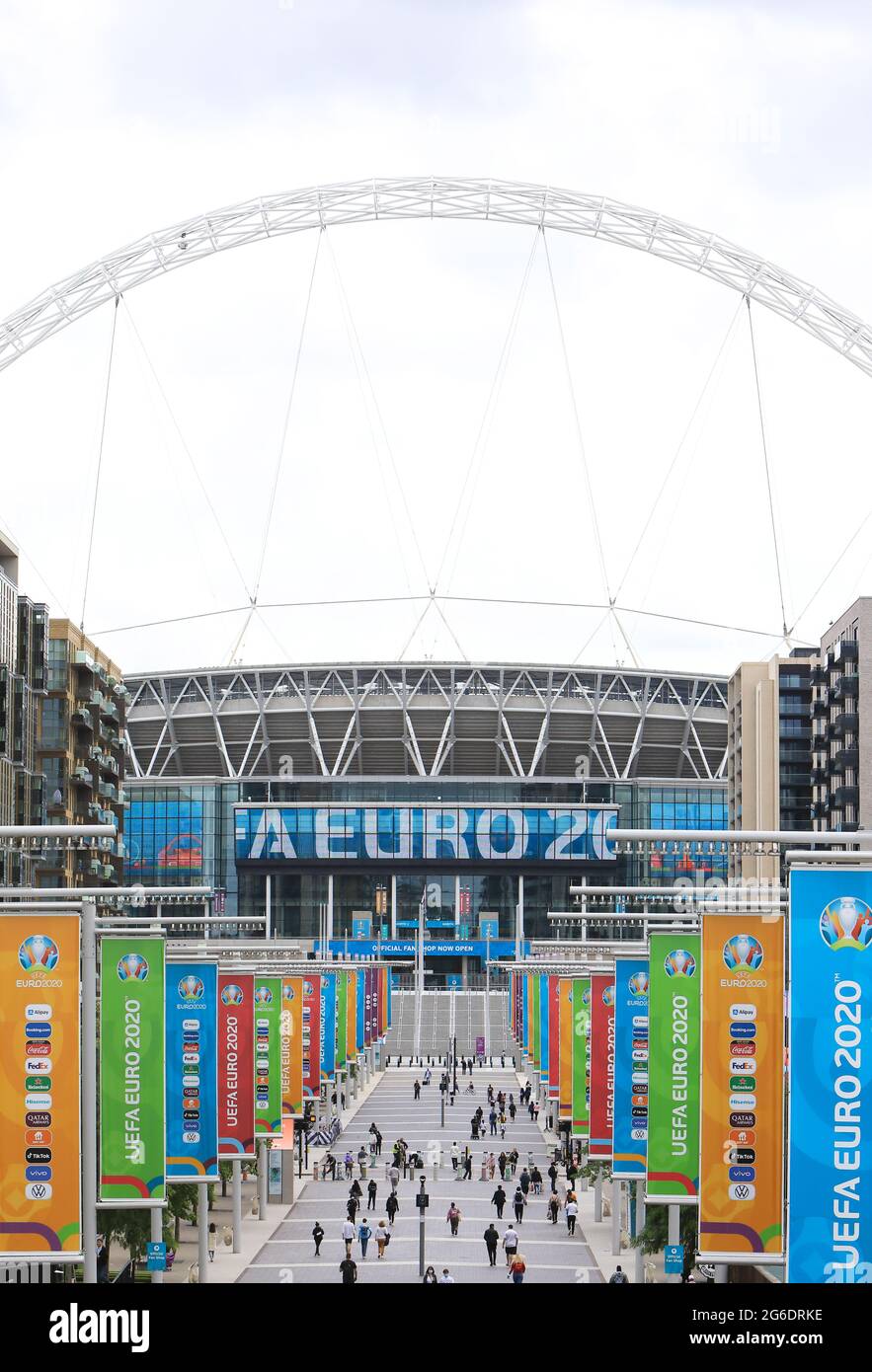 Wembley-Stadion in London, wo das Halbfinale der UEFA Euros 2020 und das Finale stattfinden werden, 2021. Juli, Großbritannien Stockfoto