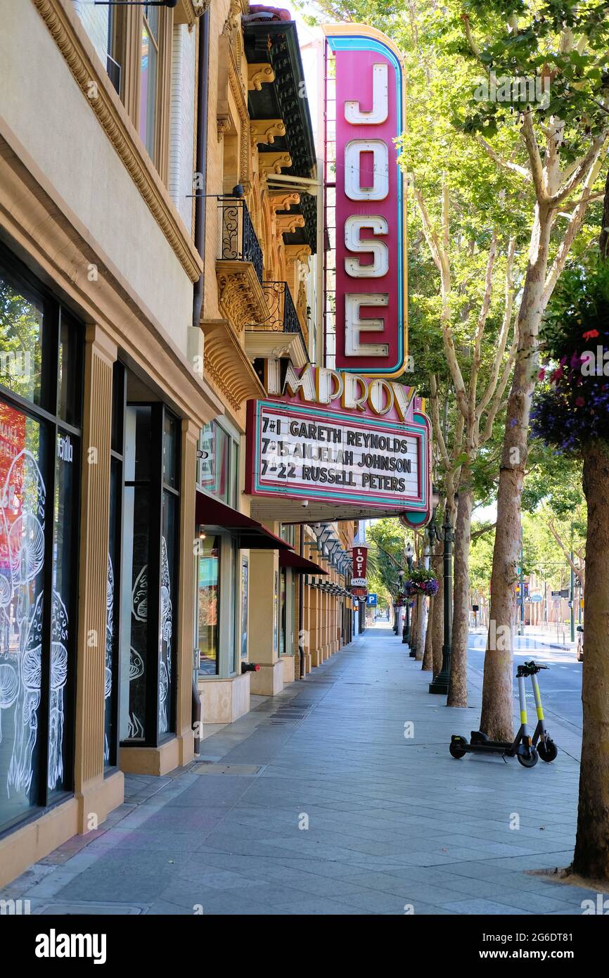 Marque im San Jose Improv, einem Veranstaltungsort des Improvisation Comedy Clubs im Zentrum von San Jose, Kalifornien. Stockfoto