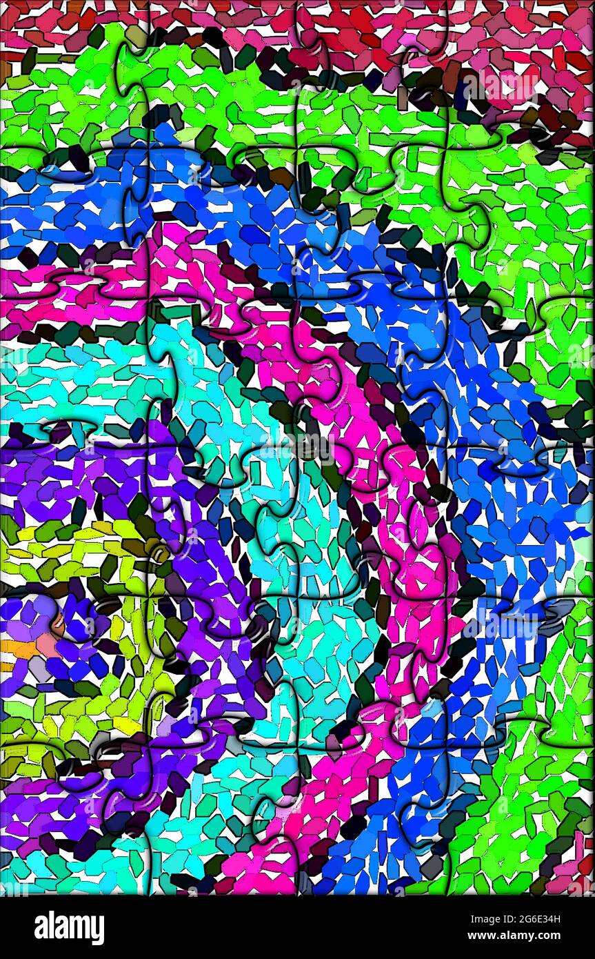Mosaic Stil Puzzle hat nicht nur kleine ineinanderhängenden Pices im Bild, aber Puzzle auch Interlocks. Bild ist Regenbogenfarben in geschwungenen Bogen. Stockfoto